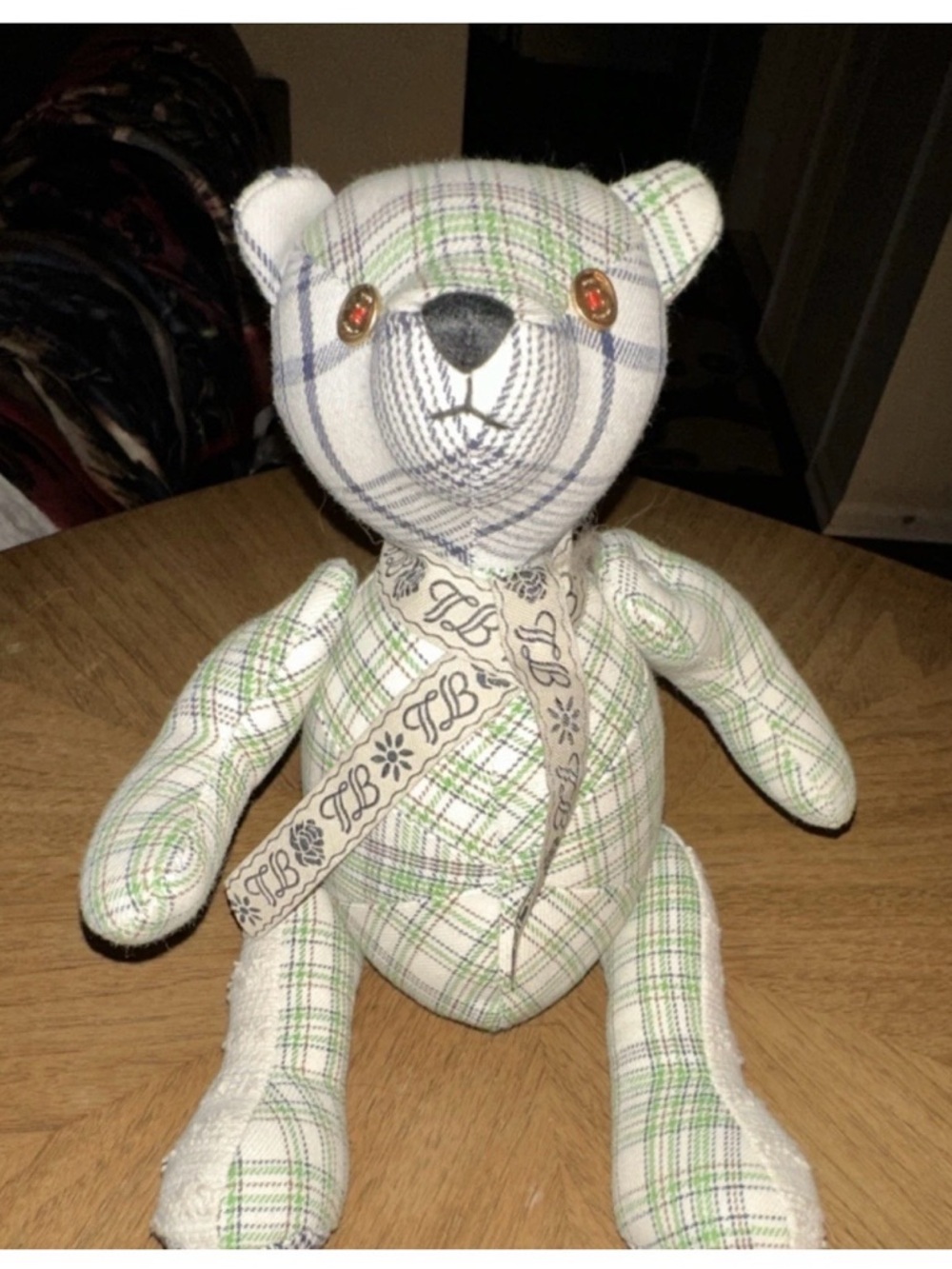 Tory Burch Plaid Plush Bear with Signature Ribbon